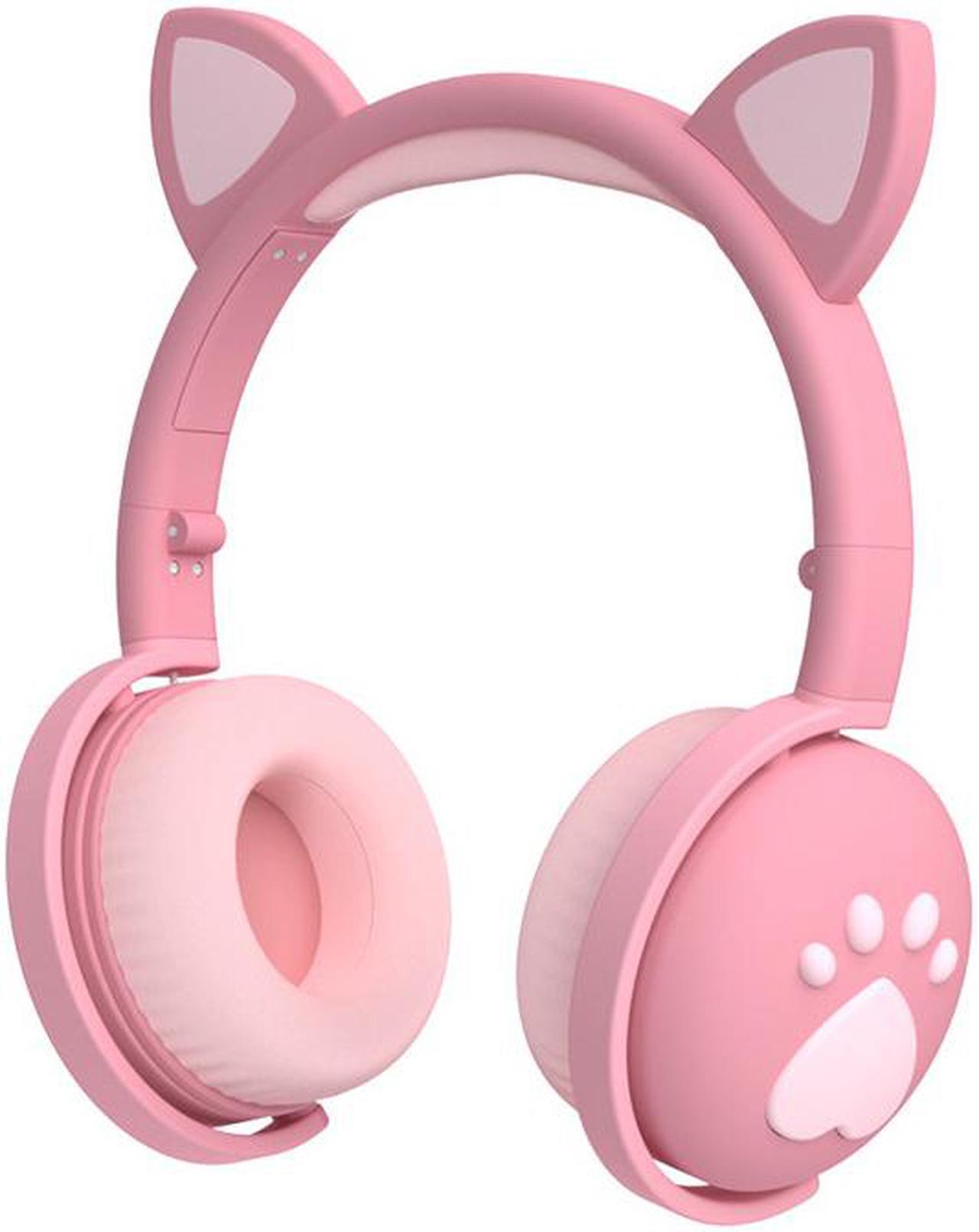 Bluetooth 5.0 HIFI Stereo Headphones Glowing Cute Colorful  LED Cat Ear Paw Girls Gift Kids Foldable Headset Wireless  3.5mm Plug with HD Microphone