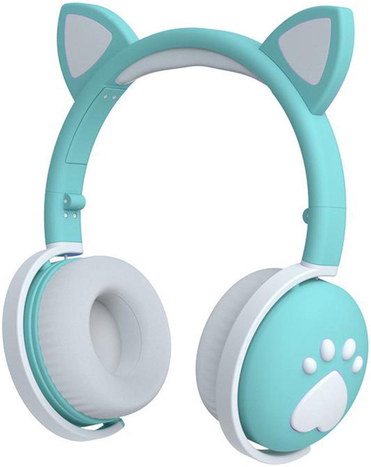 Bluetooth 5.0 HIFI Stereo Headphones Glowing Cute Colorful  LED Cat Ear Paw Girls Gift Kids Foldable Headset Wireless  3.5mm Plug with HD Microphone