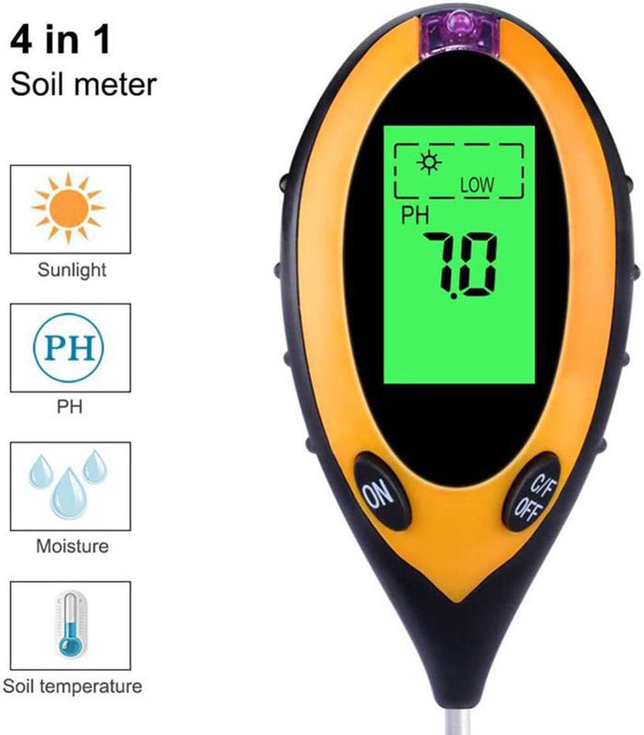 4 in 1 Soil PH Tester Moisture Sunlight Light Temperature Test Meter Portable Tool for Garden Plant Lawns