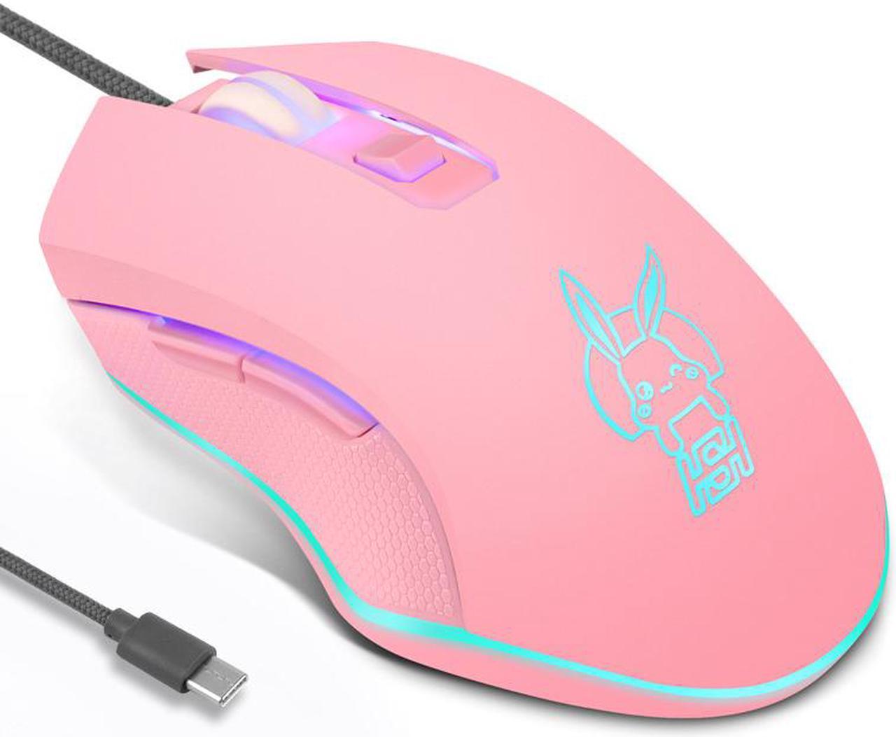 Type-C/USB-C Cute Rabbit LED Dimmer Mute Wired Mouse 2400DPI 6-button Ergonomic Design Mice For Office And Game