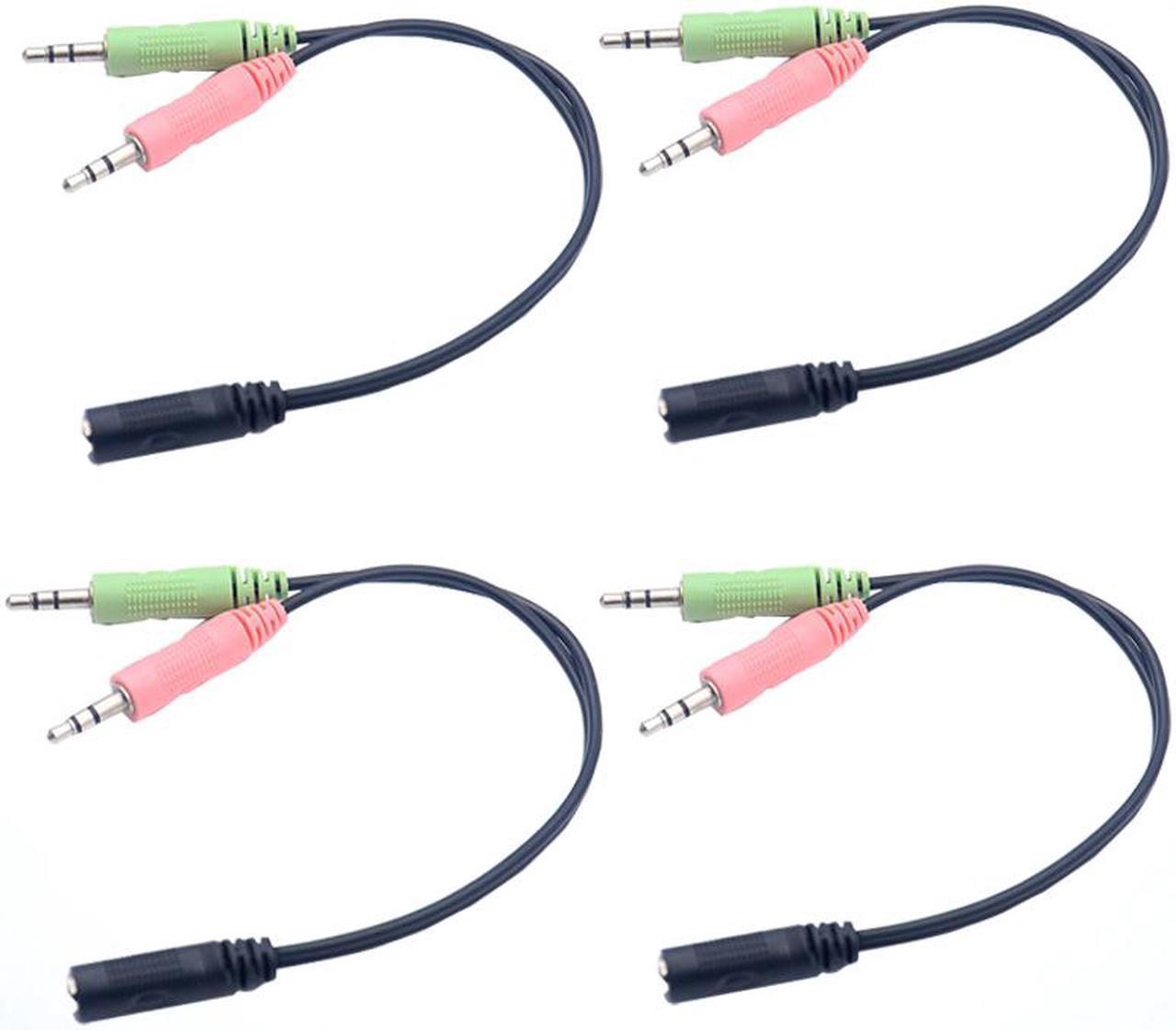 4Pcs 3.5mm 1 Female to 2 Male Y Splitter Cable for L/R Audio Microphone MIC PC Headset Headphone Mic Audio Y Splitter Flat Cable Headphone Splitter Smartphone Gaming Headset to PC Adapter