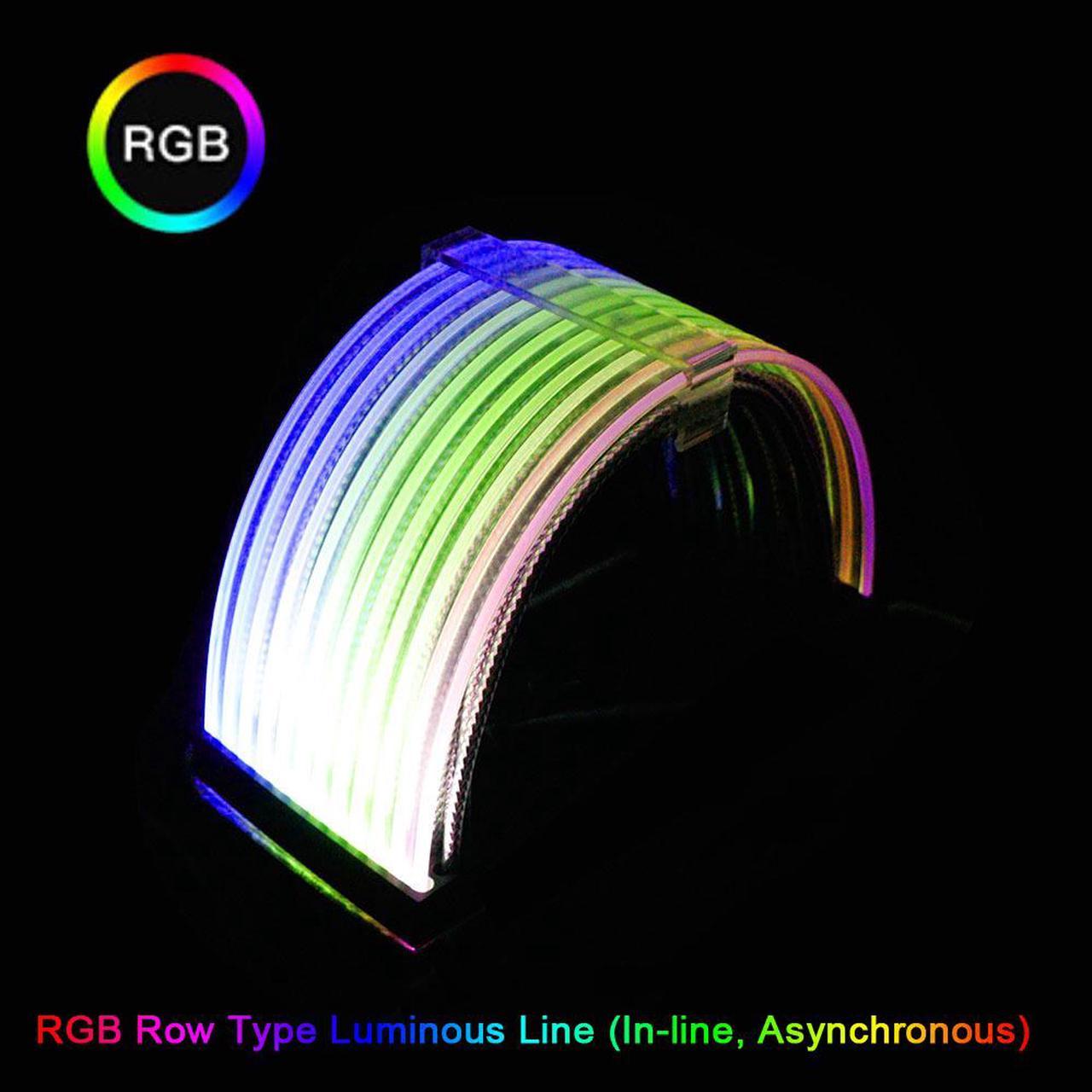 200mm/0.65ft 24Pin RGB Motherboard Extension Cable Asynchronous Row Type Phantom Color Light-emitting #18AWG Cable Chassis Power Adapter Extension Cord