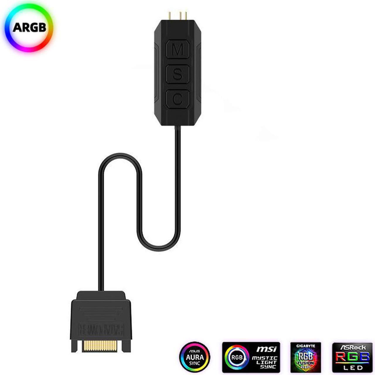 5V 3Pin ARGB Line Controller SATA Powered 3 Button LED Controller Cable Adapter for Computer PC Light Strip,Water Cooler Radiators,RGB Fan