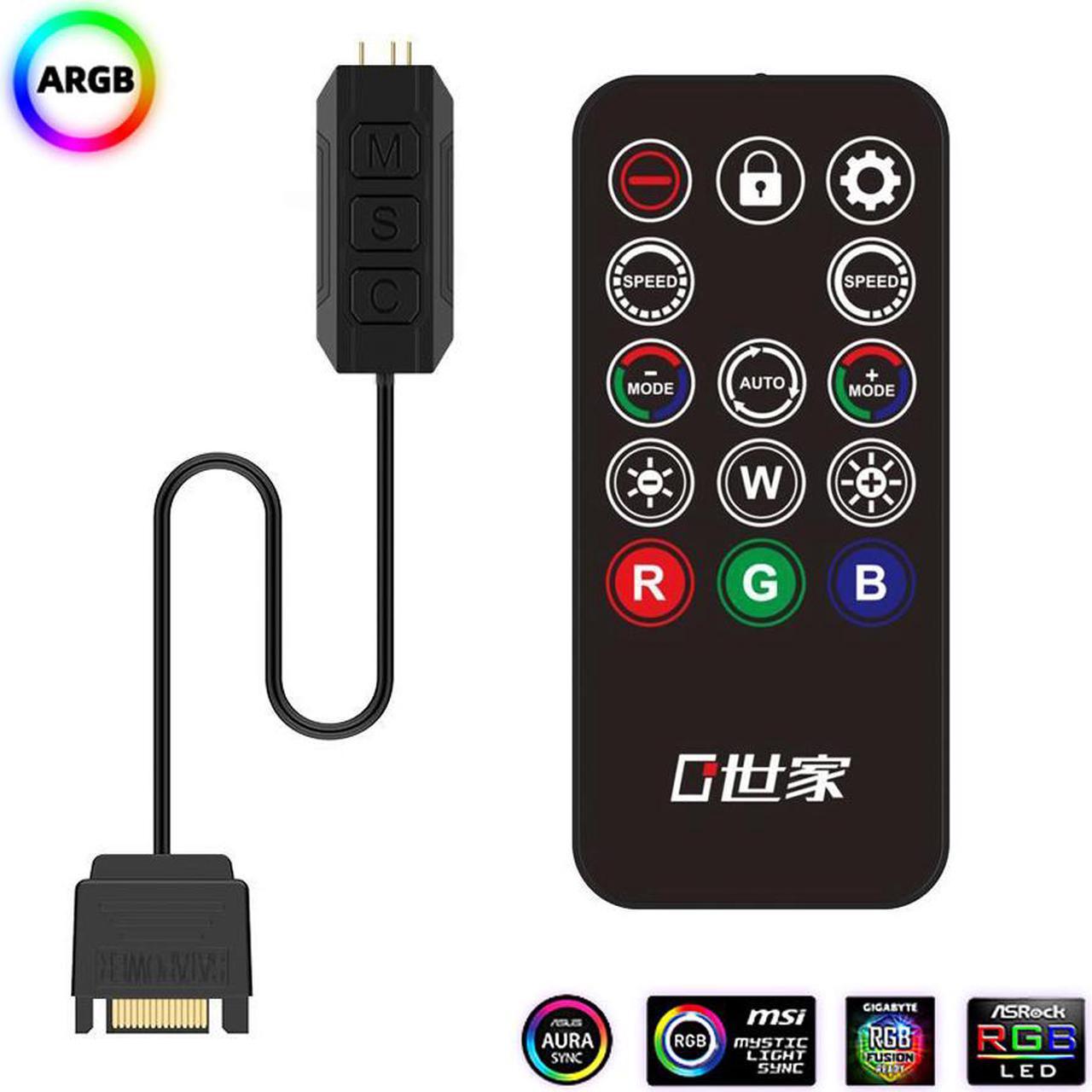 Wireless IR Remote 5V RGB Controller,5V 3 Pin to SATA AURA RGB Controller for Computer PC Cooling Fan,LED Strip,Case Fan Addressable RGB ,Water Coolers Radiators Fans