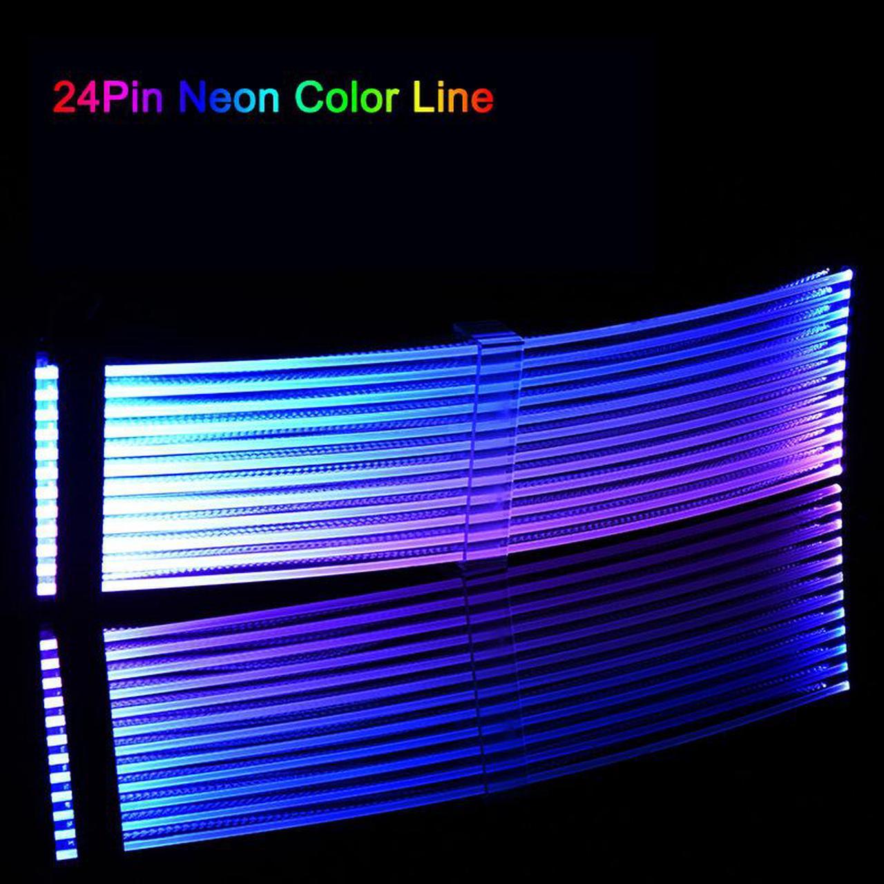 200mm/0.65ft 24Pin Neon Line 24 Pin Power RGB PSU Line PC Motherboard Power Extension Adapter Cable for E-ATX/ATX/Micro ATX Motherboard(RGB Version)