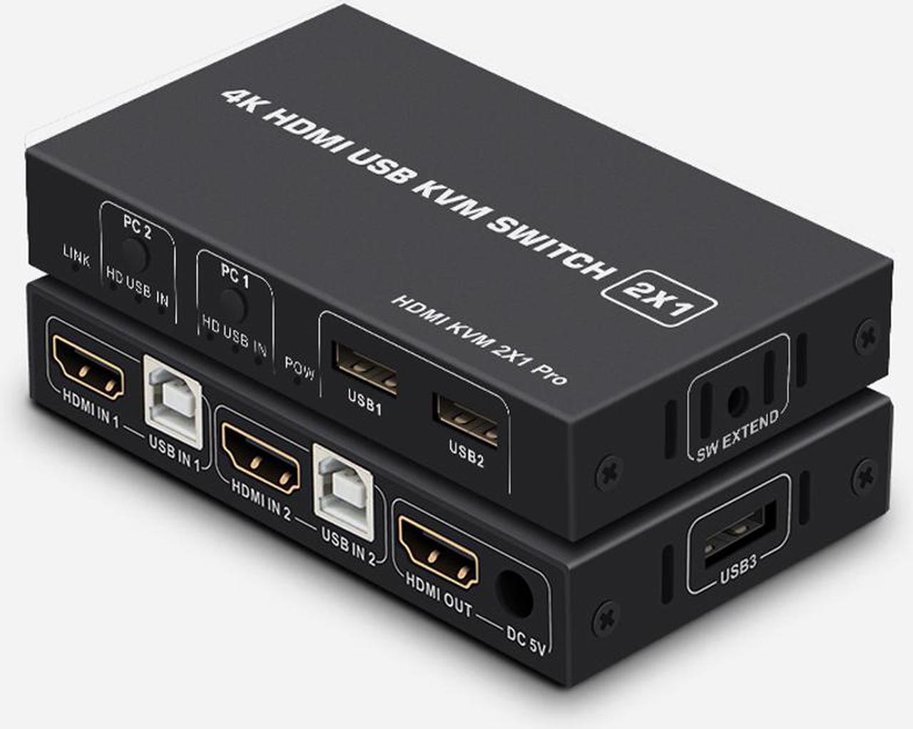 2 Ports HDMI KVM Switch USB HDMI KVM Switcher 4Kx2K@30Hz HDMI 1.4 for 2 Computer host sharing Monitor Mouse Keyboard Hub USB Device for PC Laptop Win7 Win10 MAC