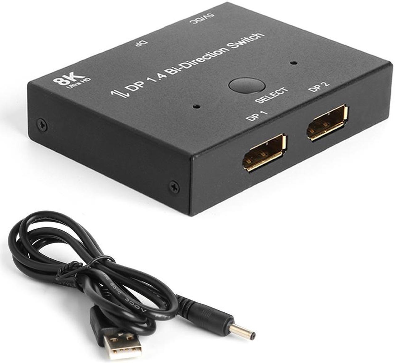 Displayport Splitter DP1.4 Bi-Direction Switch  Audio Video Sync Adapter 1x2/2x1 Switcher for Computer TV Projector Monitor