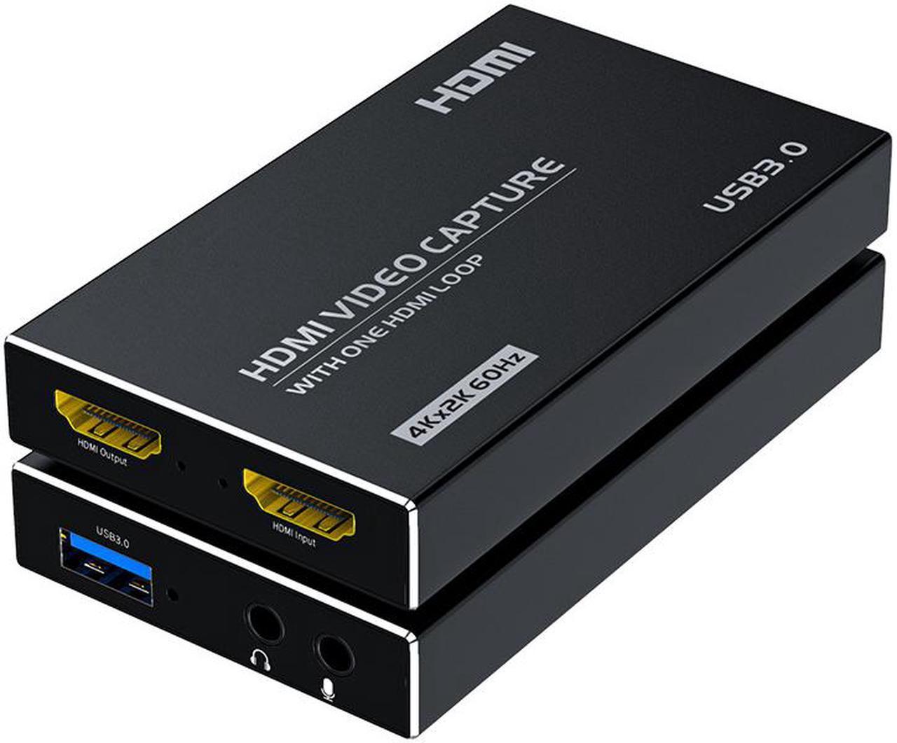 4K HDMI Video Capture Card USB3.0 1080p 60Hz Capture Card Screen Dongle Game Streaming Live Broadcasts Video Recording With Video HDMI Loop Out Audio Microphone Input For Linux Mac OS Windows PS4