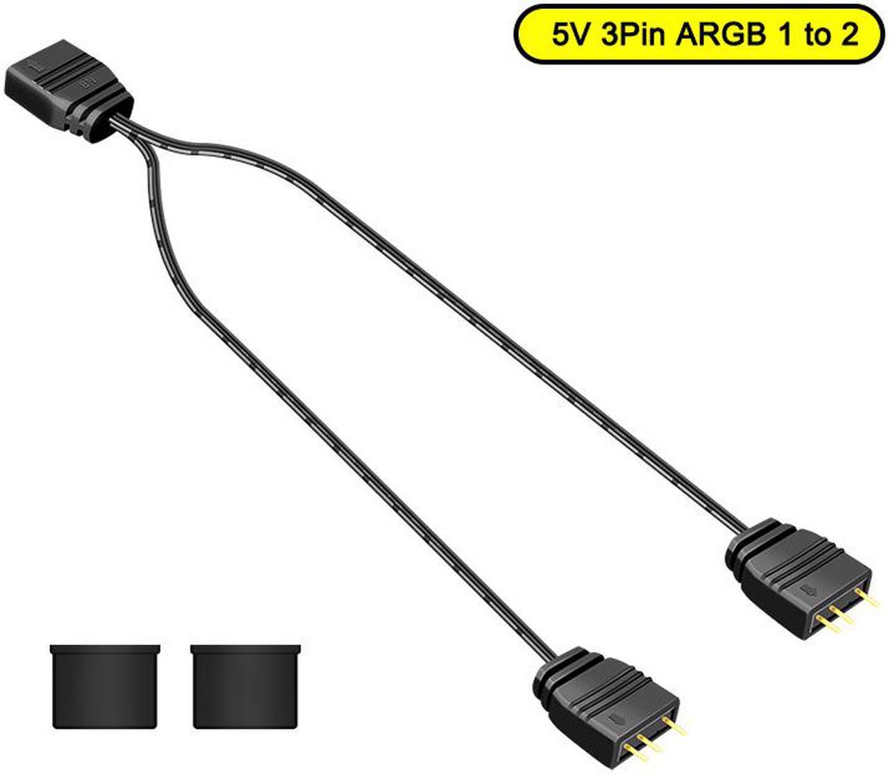 2 Pack 1.1ft 5V 3Pin Addressable RGB Splitter Cable Female to Male 1 to 2 ARGB Splitter Cord