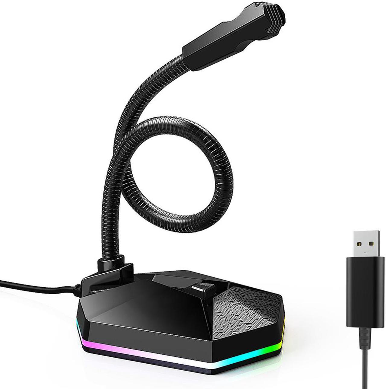 Adjustable USB Desktop Microphone 7.1 Sound USB Plug RGB Light 360 Degree Flexible Omnidirectional Gaming Live Streaming Microphone for Computer PC Laptop