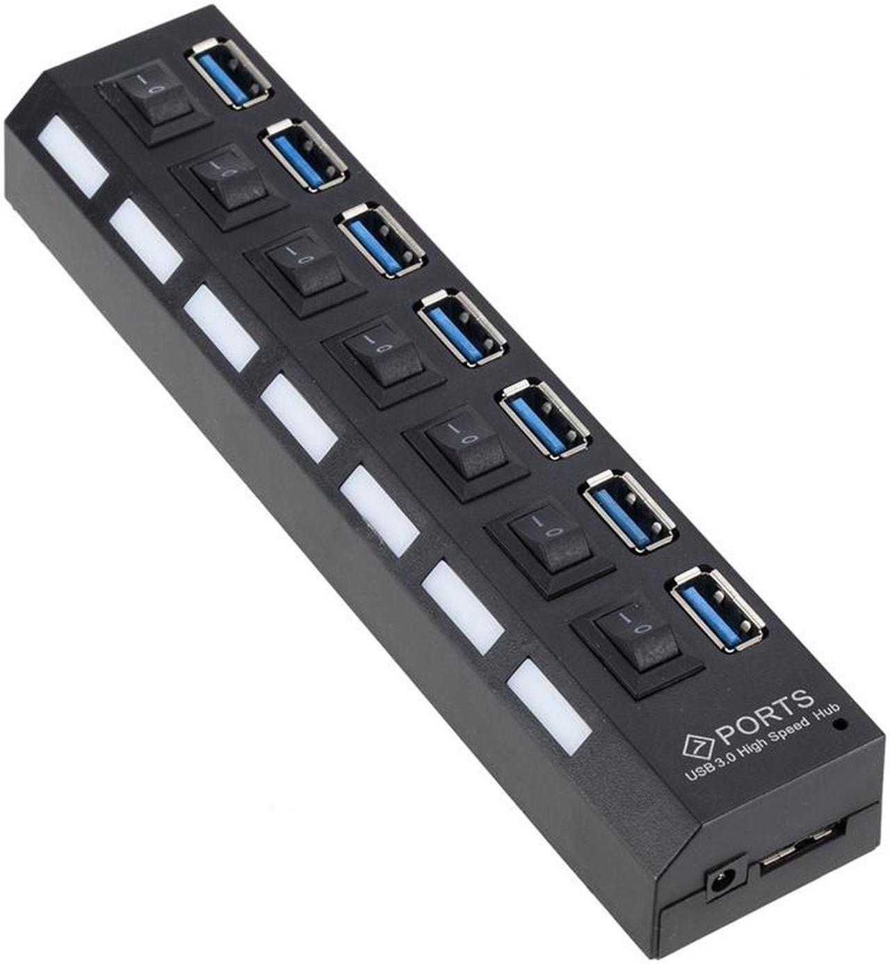 USB 3.0 Hub 5Gbps High Speed Multi USB Splitter 7 Port Multiple Expander Hub With Switch For PC Laptop with Power Adapter