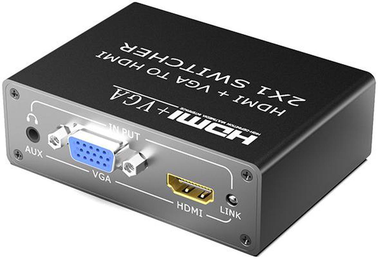 1080P VGA + HDMI Video Switch 2 In 1 Out VGA + HDMI Input HDMI Output with 3.5 Audio Output 2 Devices Share One Display