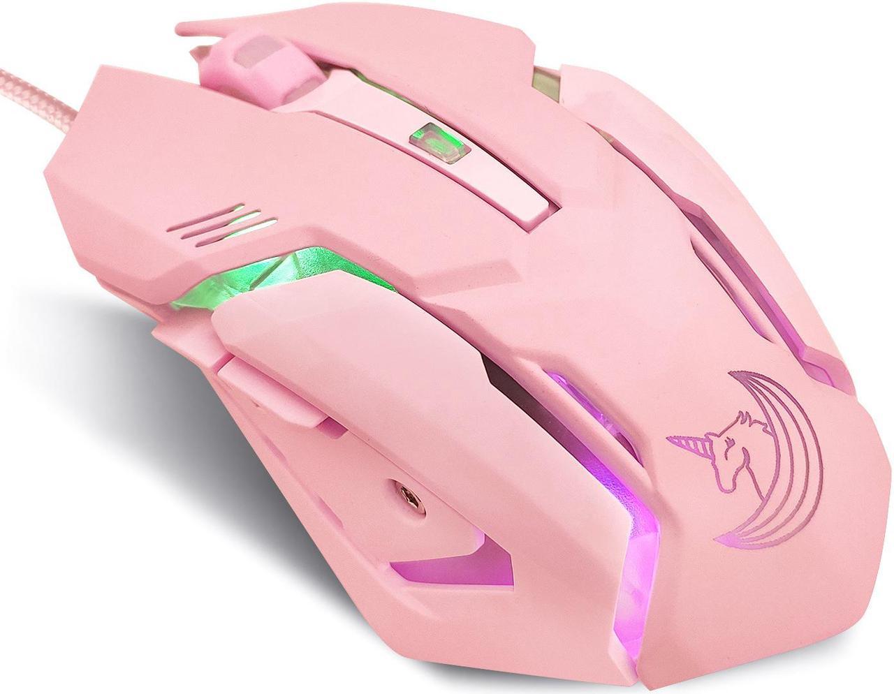 Pink Gaming Mouse Ergonomic 3200DPI Mice Professional High-end Gaming Chip Adjustable Sensitivity Button Noise Reduction