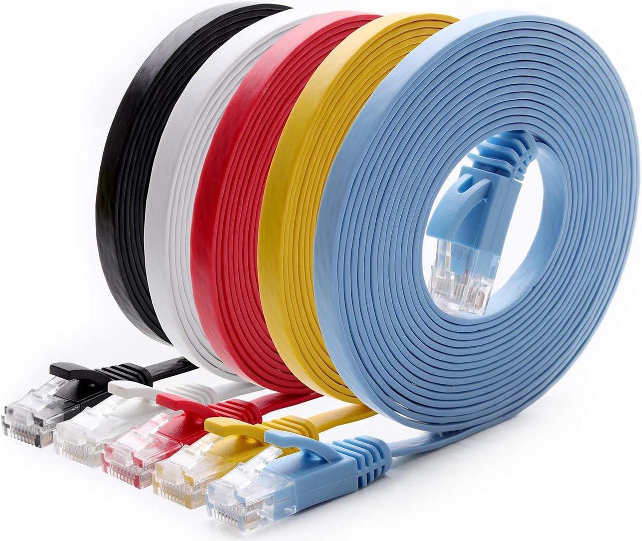 Cat 6 Ethernet Cable 9.8 ft (5 Pack) (at a Cat5e Price but Higher Bandwidth) Cat6 Internet Network Cable Flat - Ethernet Patch Cables Short - Computer LAN Cable with Snagless RJ45 Connectors