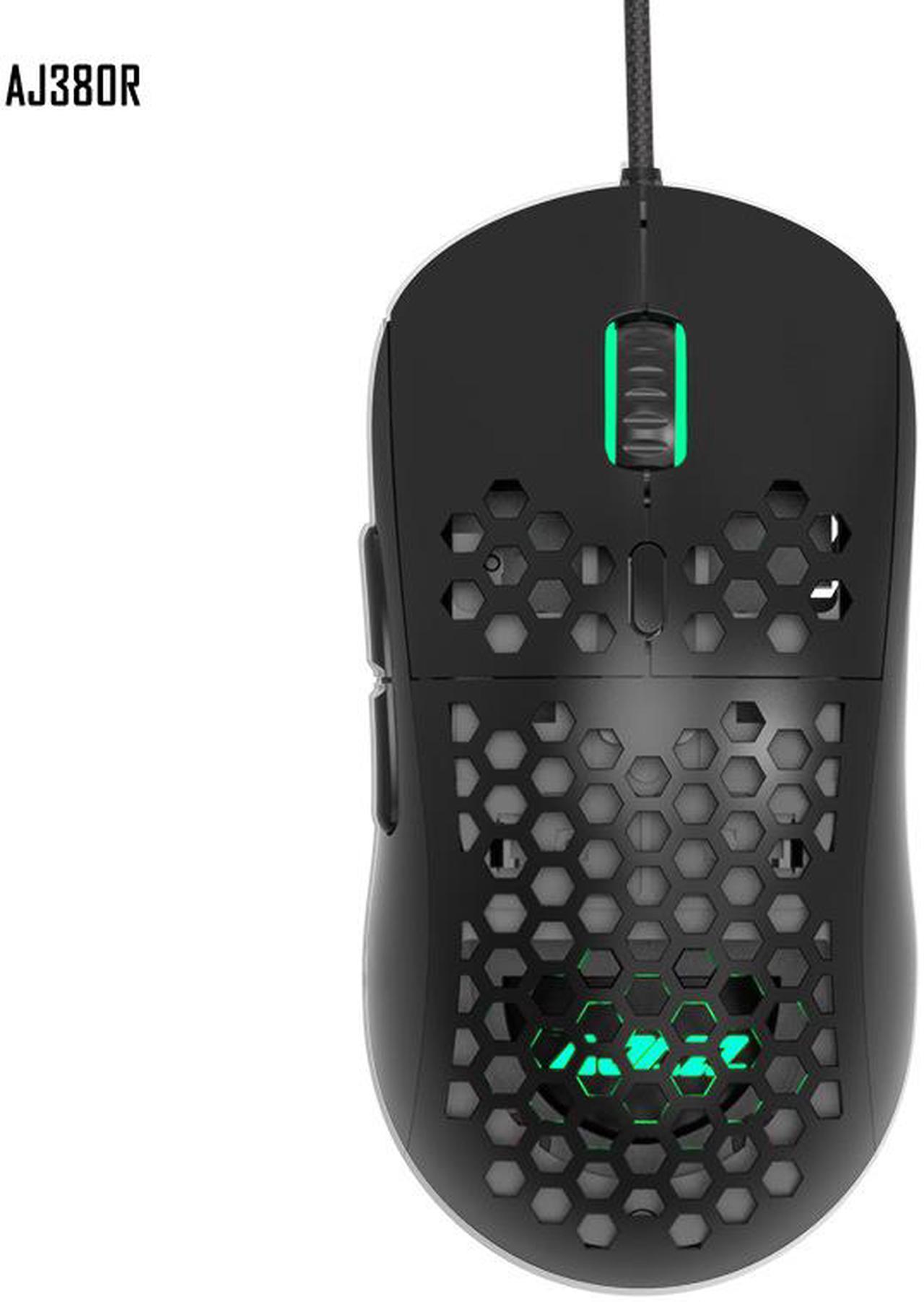 AJ380R 12400DPI Ergonomic Gaming Mouse 6keys USB Wired Mouse Optical Computer Mice with Side Buttons Adjustable (PAW-3327 Chip)