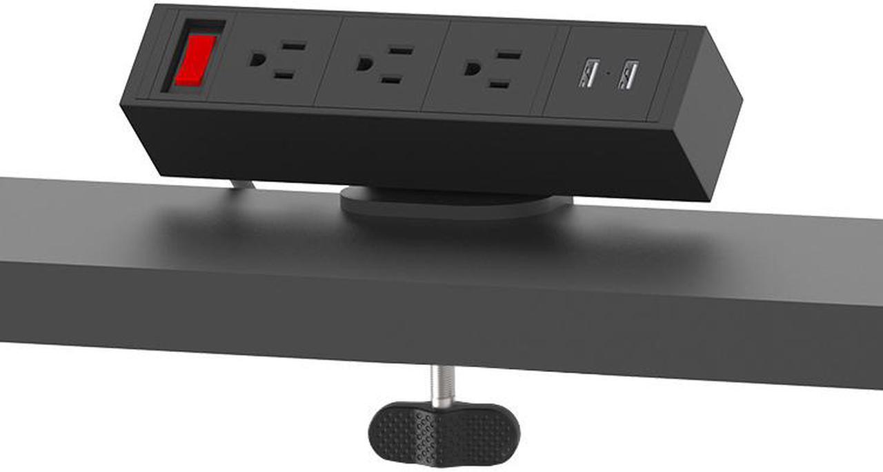 5 Ports Aluminum Alloy Desktop Edge Power Outlets with 2 USB Ports Desk Clamp Power Strip Fireproof Power Strip Multi-Outlets for Home Office - 5.9ft Cable