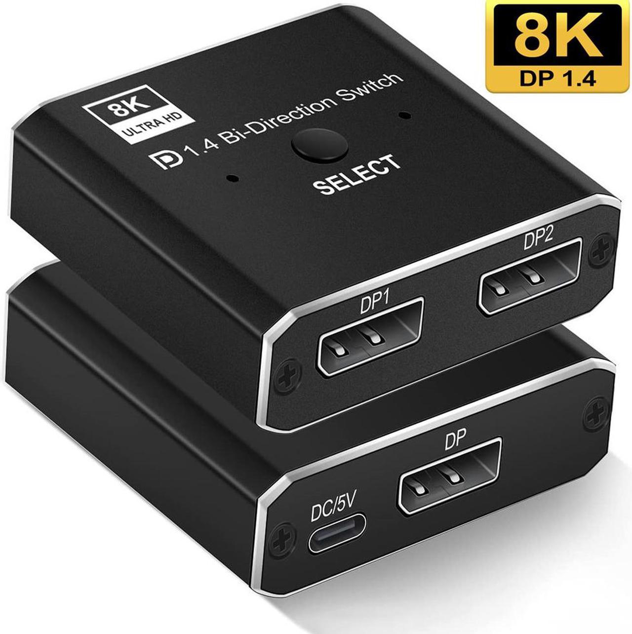 8K DP Switch Bidirectional Displayport 1.4 Switcher Displayport Splitter Convertor for Monitor Projector TV PC Laptop