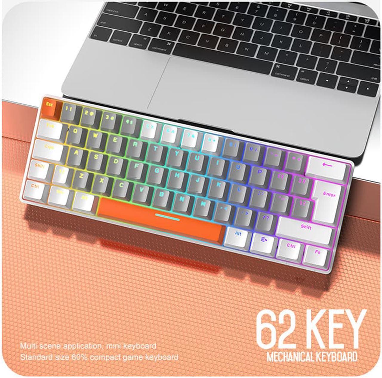 Mini Mechanical Keyboard RGB Backlit Green Switch 62 Keys Wired Type-C Cable Ergonomic Keyboard for Win/Mac Laptop Office Computer