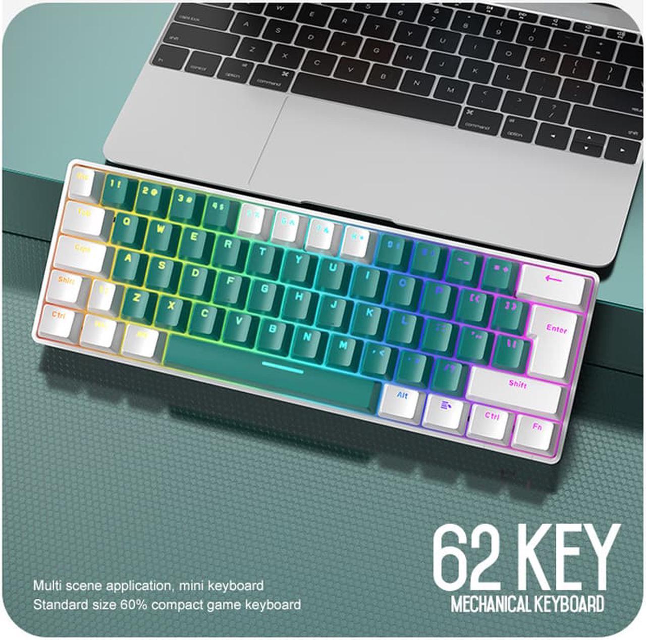 Mini Mechanical Keyboard RGB Backlit Green Switch 62 Keys Wired Type-C Cable Ergonomic Keyboard for Win/Mac Laptop Office Computer