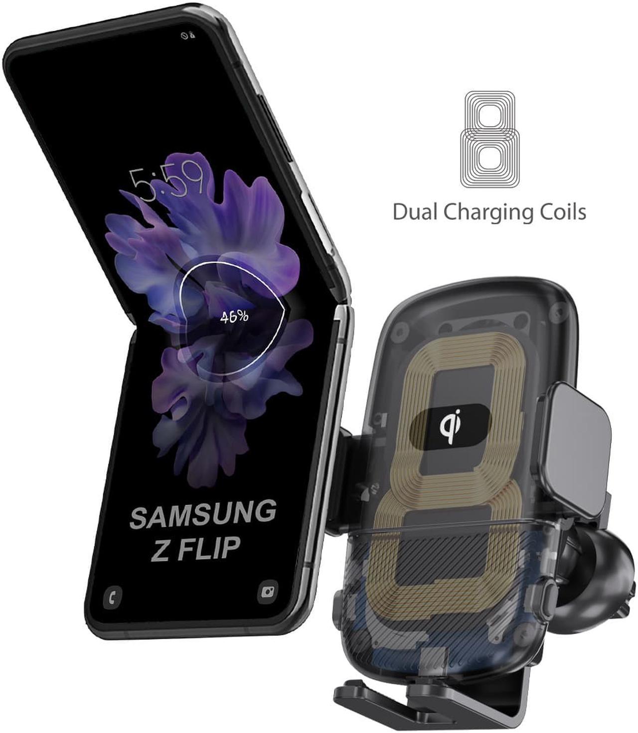 15W Fast Wireless Charging Dual Coil Car Charger Car Air Vent Clip Charger FOD Sensor for Samsung Z Flip 3 Foldable Phone iPhone