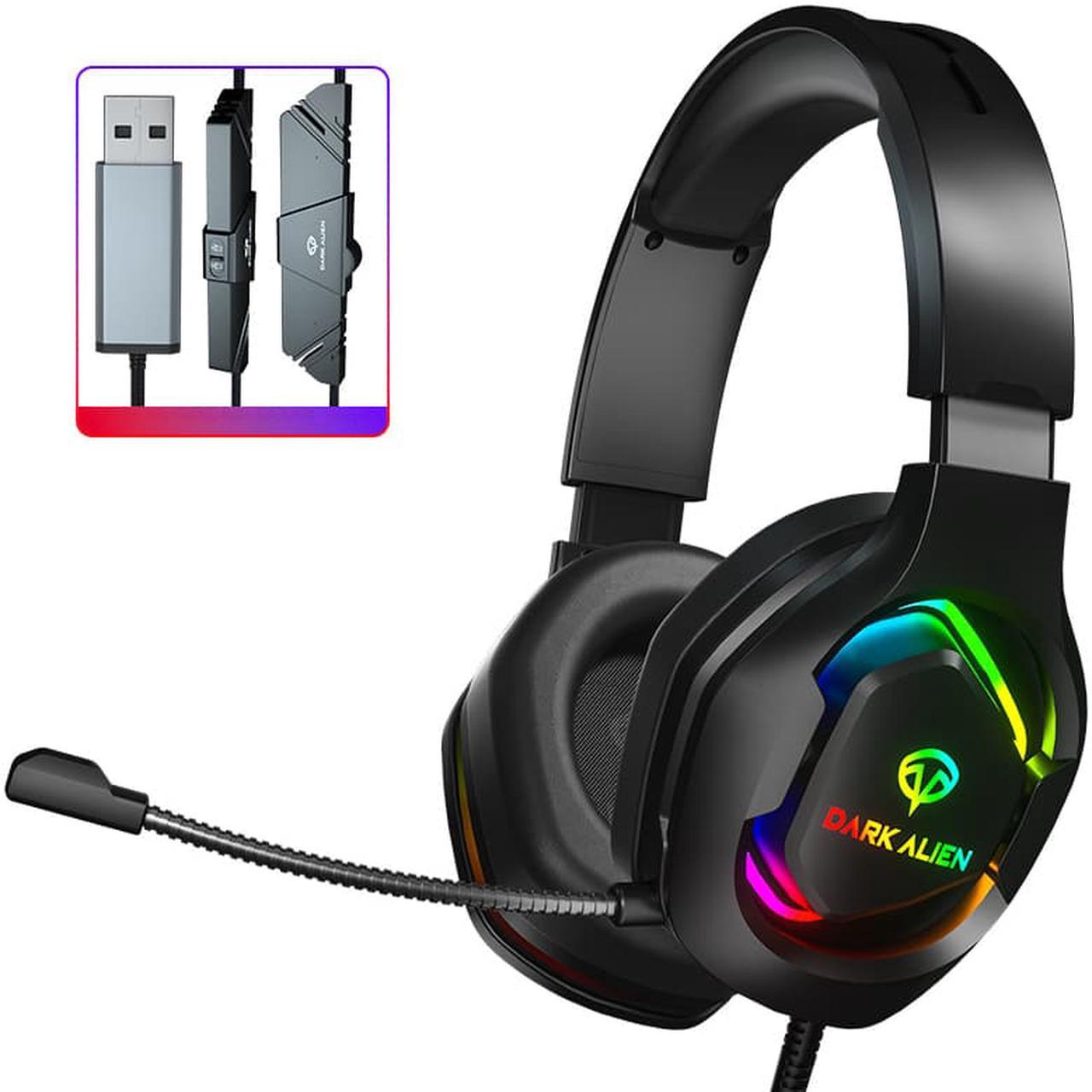 Noise Cancelling 7.1 Sound USB Wired Headphones Subwoofer Microphone RGB Gaming Headset Head-Mounted Suitable for Computer Notebook Playstation