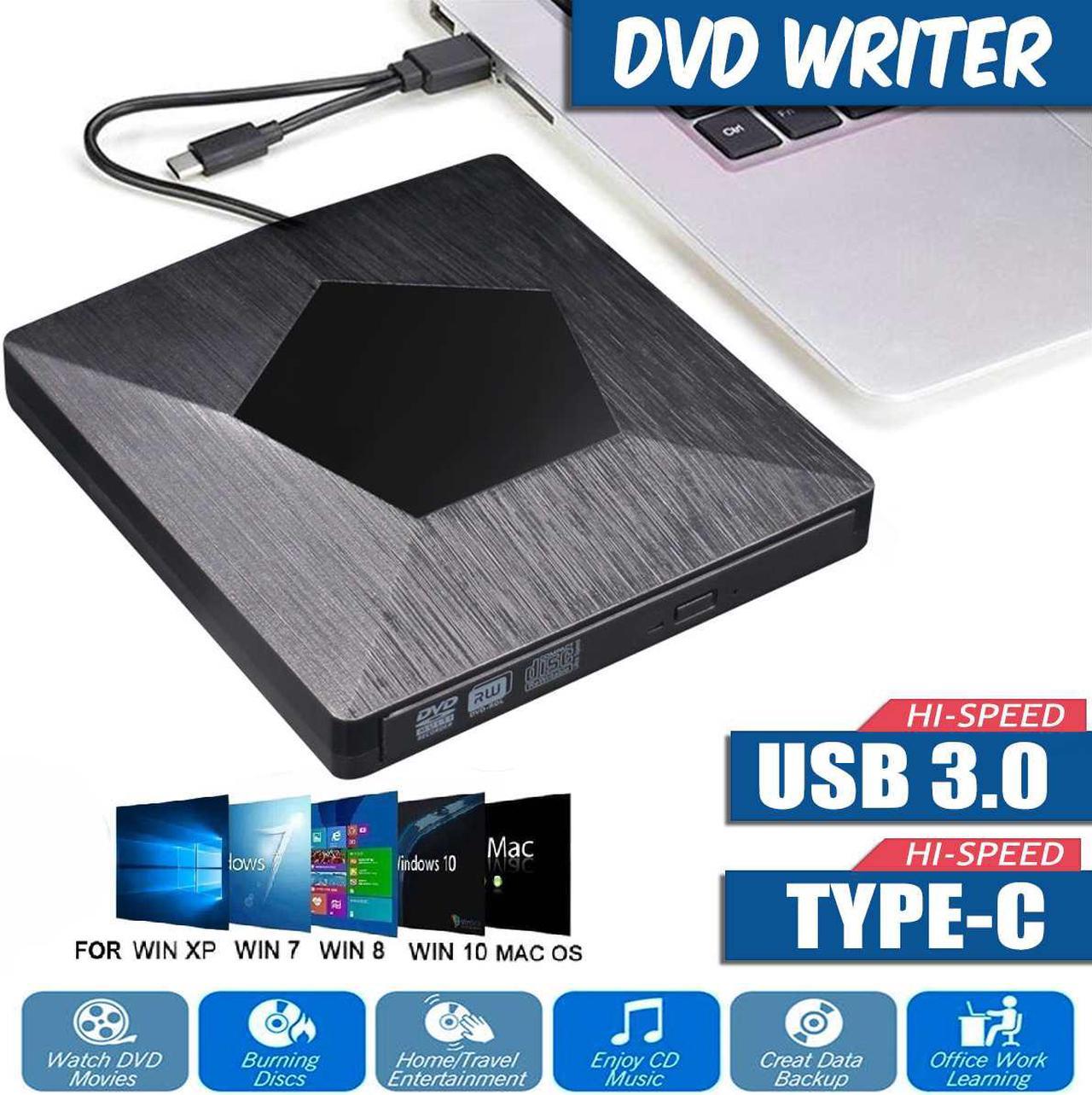 External DVD Drive Optical Drive USB 3.0/Type C CD ROM Player CD-RW Burner Writer Reader Recorder Portable for Laptop Windows PC