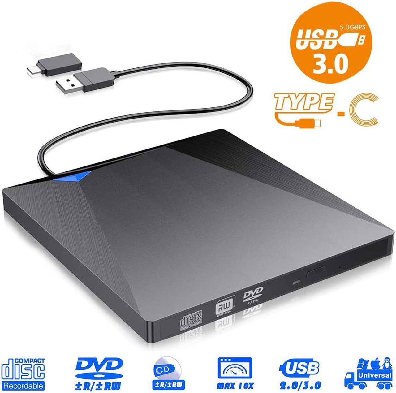 [Upgraded] External CD DVD Drive, USB 3.0 Type-C Portable Optical Superdrive Burner Player Writer CD DVD +/- RW, Compatible with Windows 10 8 7 XP Vista Mac OS System for Mac Pro Air iMac Laptop