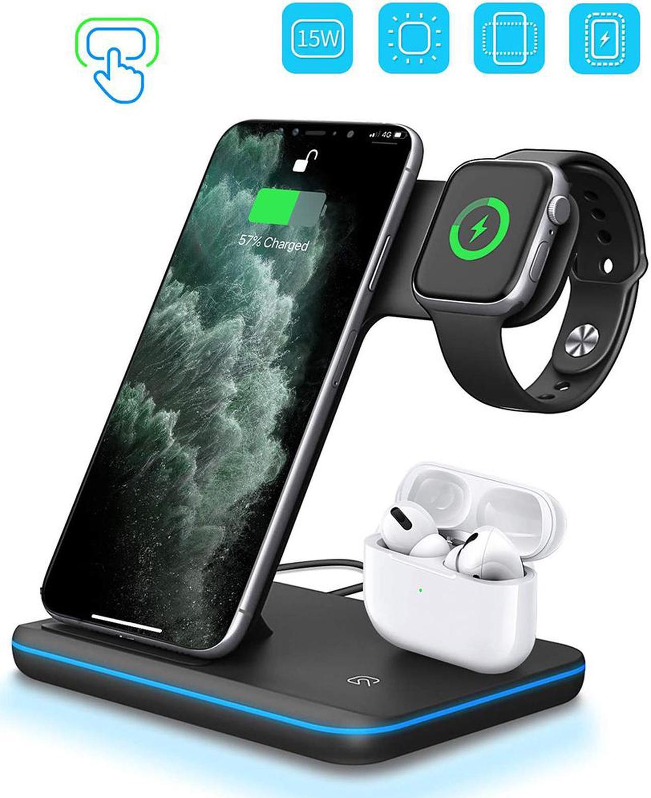 Wireless Charger 3 in 1 Charger Stand 15W QI Fast Charging Station for Apple iWatch Series 5/4/3/2/1,AirPods, Compatible with iPhone 11 Series/XS MAX/XR/XS/X/8/8 Plus/Samsung