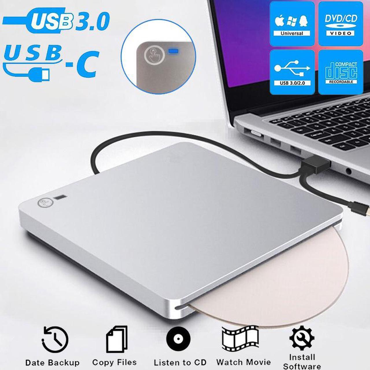 Touch Sensor External CD DVD Drive, USB 3.0 USB Type C Ultra Slim DVD RW CD ROM Drive Burner Writer Recorder Player Portable Slot in Superdrive for Mac/MacBook Pro/Air/iMac/Laptop/PC Windows