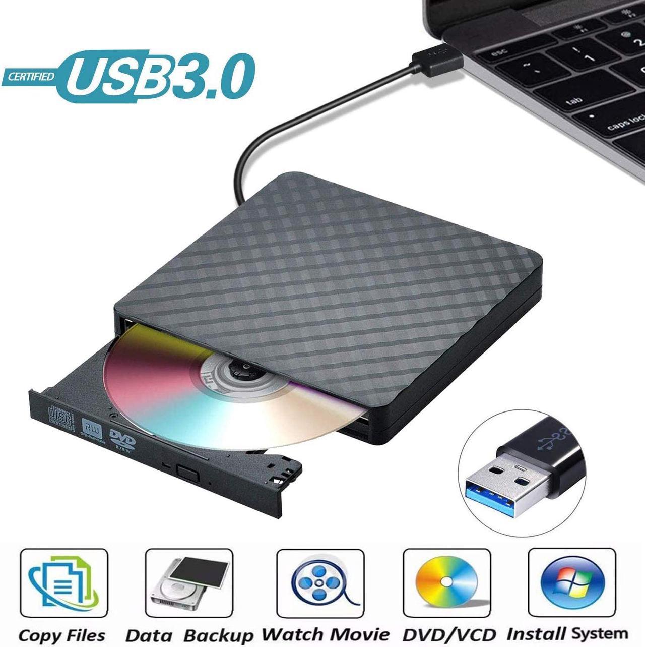 USB 3.0 External CD DVD Drive, Ultra Slim CD/DVD +/-RW Writer Burner High Speed Data Transfer DVD/CD-ROM Drive for Windows 10/8/7 Laptop Desktop Mac MacBook Pro Air iMac HP Dell LG Asus