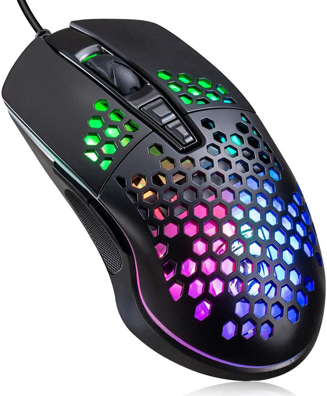 Lightweight Gaming Mouse, Wired USB Computer Gamer Mice with Ultralight Honeycomb Shell, RGB Chroma LED Light, 6400 DPI Adjustable, Pixart 3325, Programmable 7 Buttons Mouse for Windows 7/8/10/XP