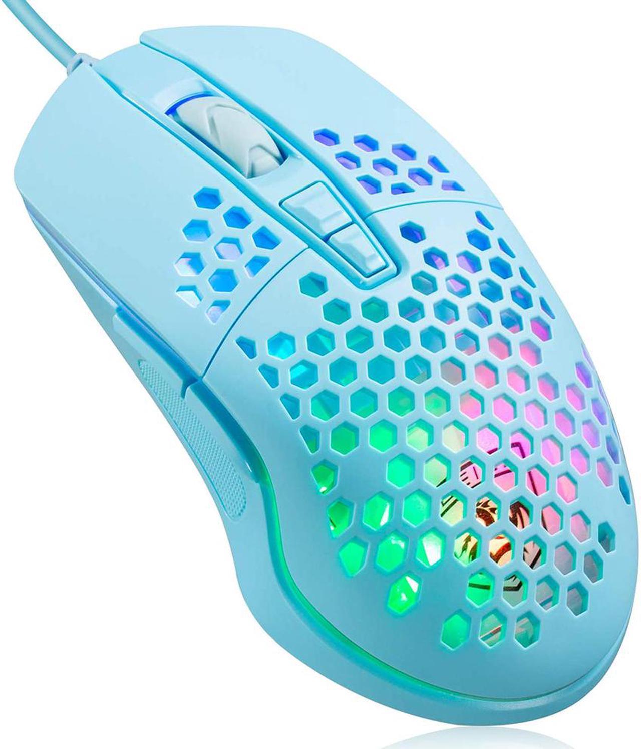 Lightweight Gaming Mouse, Wired USB Computer Gamer Mice with Ultralight Honeycomb Shell, RGB Chroma LED Light, 6400 DPI Adjustable, Pixart 3325, Programmable 7 Buttons Mouse for Windows 7/8/10/XP