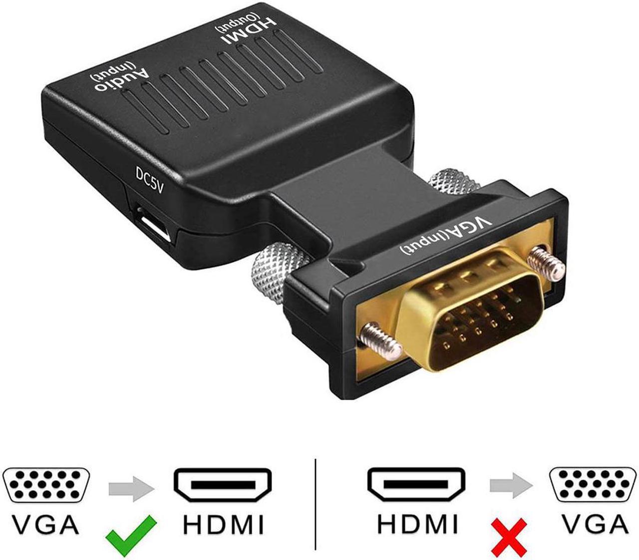 VGA to HDMI Adapter,  1080p VGA Male to HDMI Female Video Audio Converter with USB Cable and 3.5mm Audio Cable for Windows PC Laptop Computer (VGA) to Monitor Projector TV (HDMI)