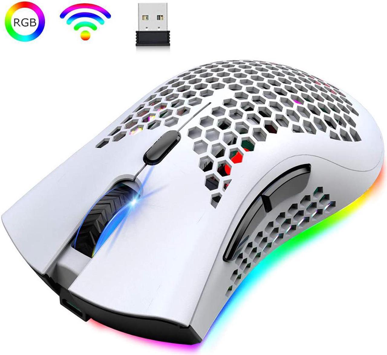 Wireless Lightweight Gaming Mouse Honeycomb with 7 Button Multi RGB Backlit Perforated Ergonomic Shell Optical Sensor Adjustable DPI Rechargeable 800 mAh Battery USB Receiver for PC Mac Gamer