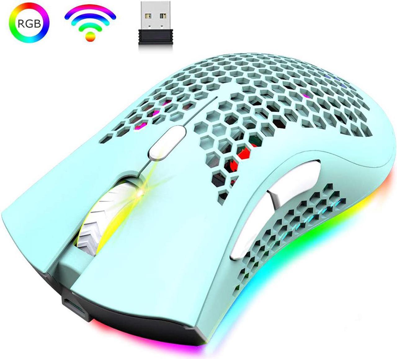 Wireless Lightweight Gaming Mouse Honeycomb with 7 Button Multi RGB Backlit Perforated Ergonomic Shell Optical Sensor Adjustable DPI Rechargeable 800 mAh Battery USB Receiver for PC Mac Gamer