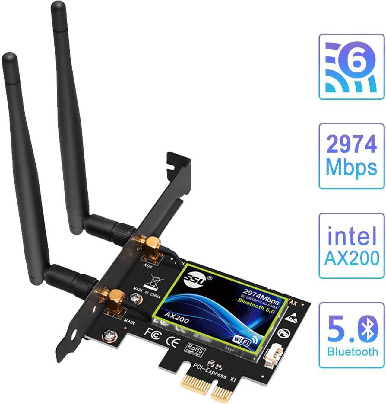 WiFi 6 Card Bluetooth 5.0 Wireless Adapter 3000Mbps AX200 Dual-band PCI-E Network WiFi Adapter Card Dual Band 5.8GHz/2.4GHz Antennas for Desktop/PC Gaming Supports Windows 10 (64bit)