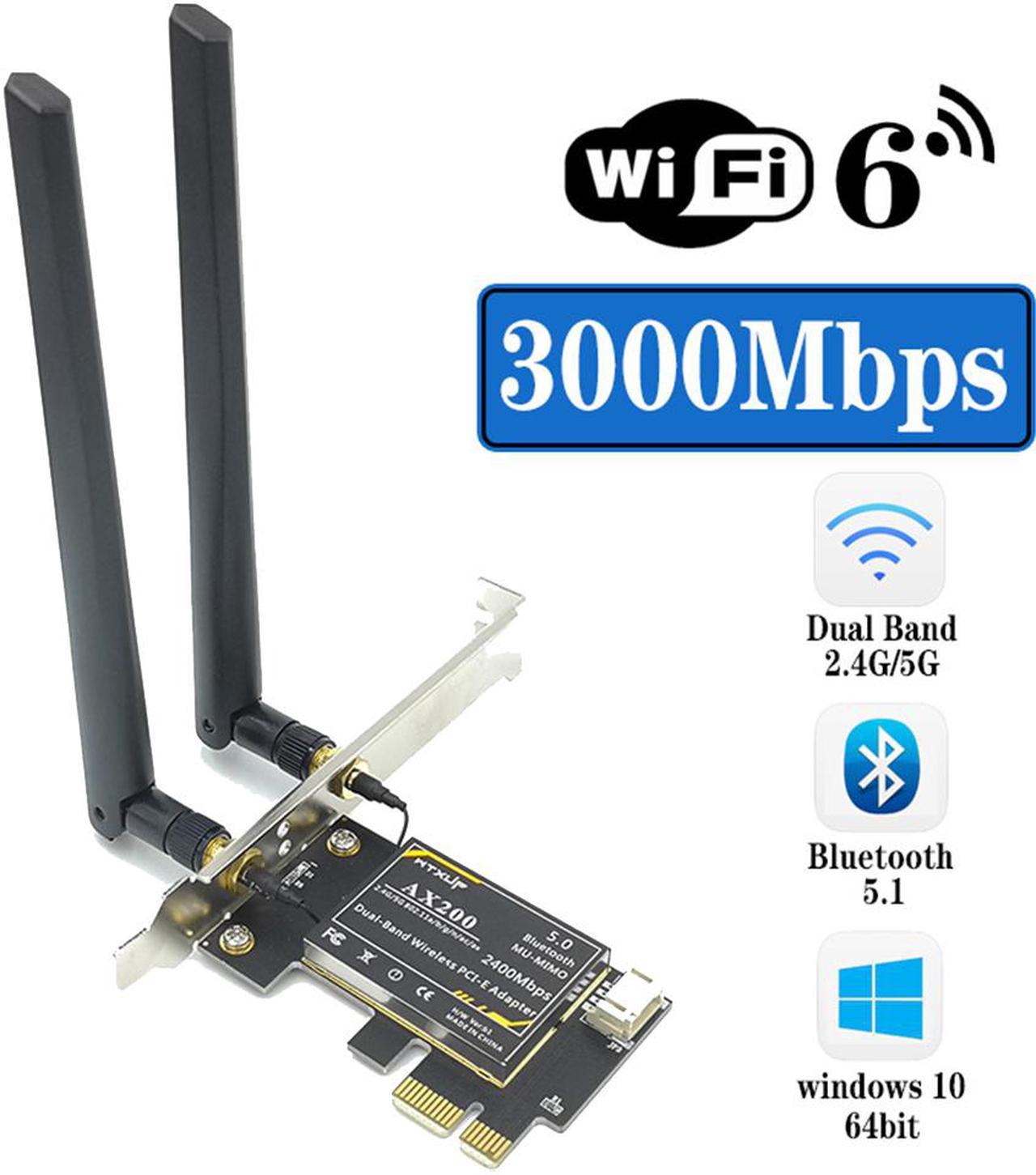 PCIe WiFi 6 Network Card Wireless Adapter Bluetooth 5.0 AX 3000 Mbps AX200 Dual Band 5.GHz/2.4GHz PCI-E Wireless WiFi Network Adapter Card for Desktop Windows 10 64-bit