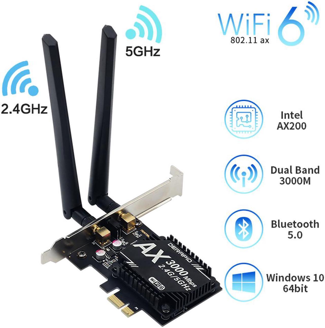 3000Mbps Dual band AX200 Wi-Fi 6 Wireless WiFi PCI-Express Adapter Bluetooth 5.0 Desktop Card 2.4Ghz/5Ghz 802.11ax/ac for Windows 10 64bit and Linux