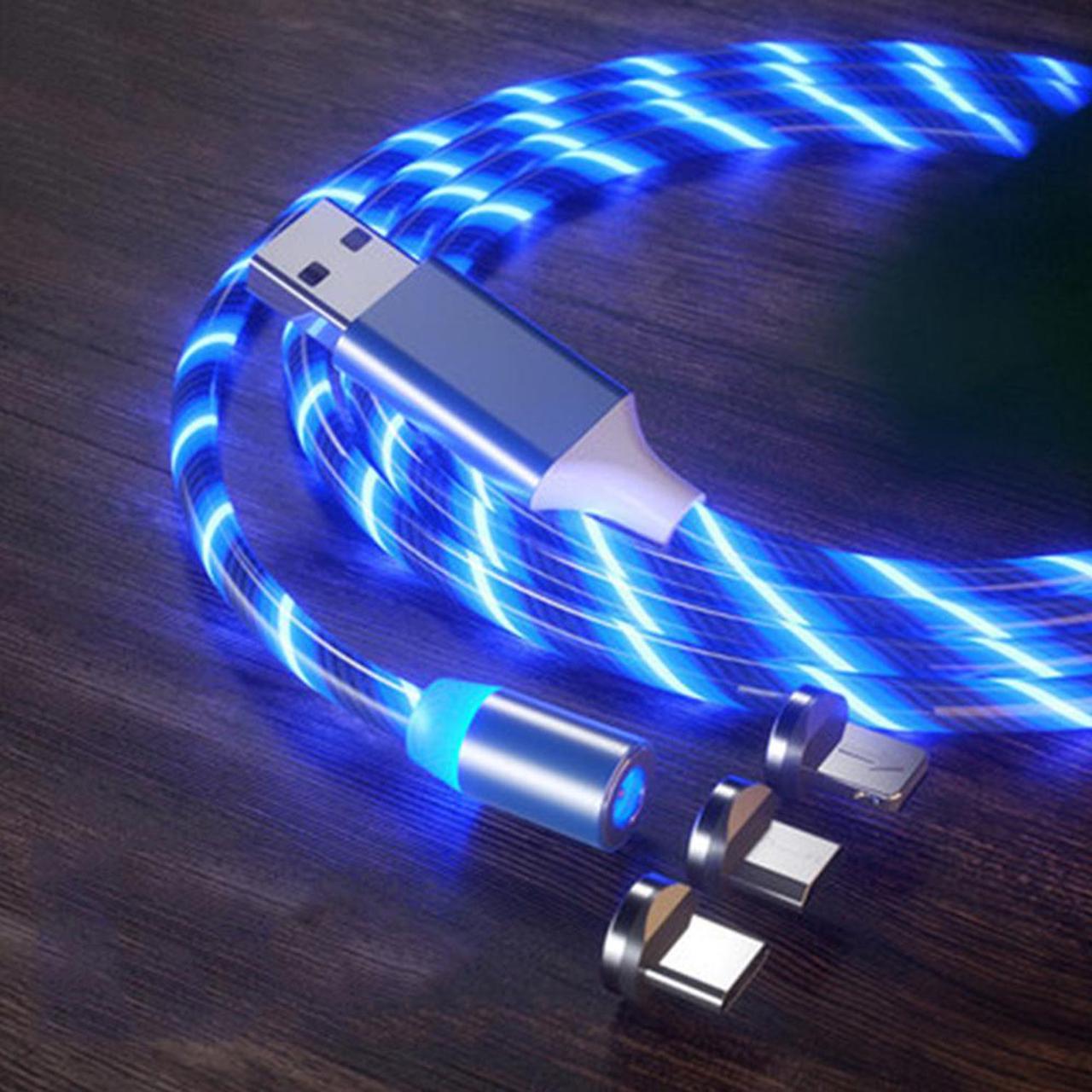 LED Flowing Magnetic Charger Cable 3 in 1 Type C Micro USB 3.3ft Light Up Party Shining Android Fast Charging Cord Compatible with iPhone 11 Xs 8 Plus Samsung Galaxy S7 S8 S9 S10 Note 8 LG Huawei