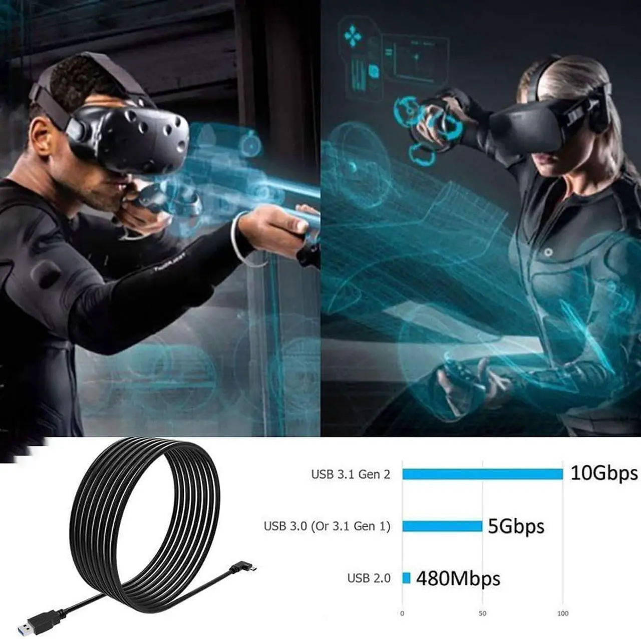 Alt view image 5 of 7 - USB A to USB C Cable 13FT,  Oculus Quest Link Cable, High Speed Data Transfer & Fast Charging Cable Compatible for Oculus Quest and Gaming PC (13 Feet / 4M)