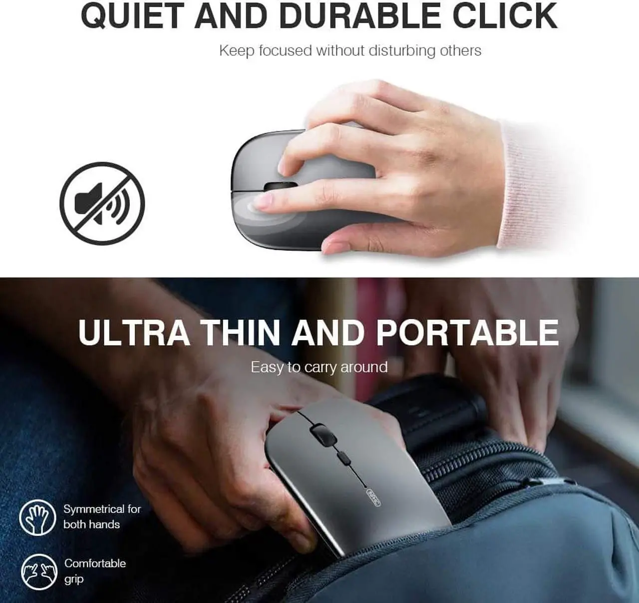 Alt view image 4 of 7 - Wireless Mouse for Laptop, 2.4G Rechargeable Silent Computer Mouse,1600 DPI Ultra Thin Optical Portable USB Mini Mouse, Cordless Mice for Laptop, PC, MacBook, Mac