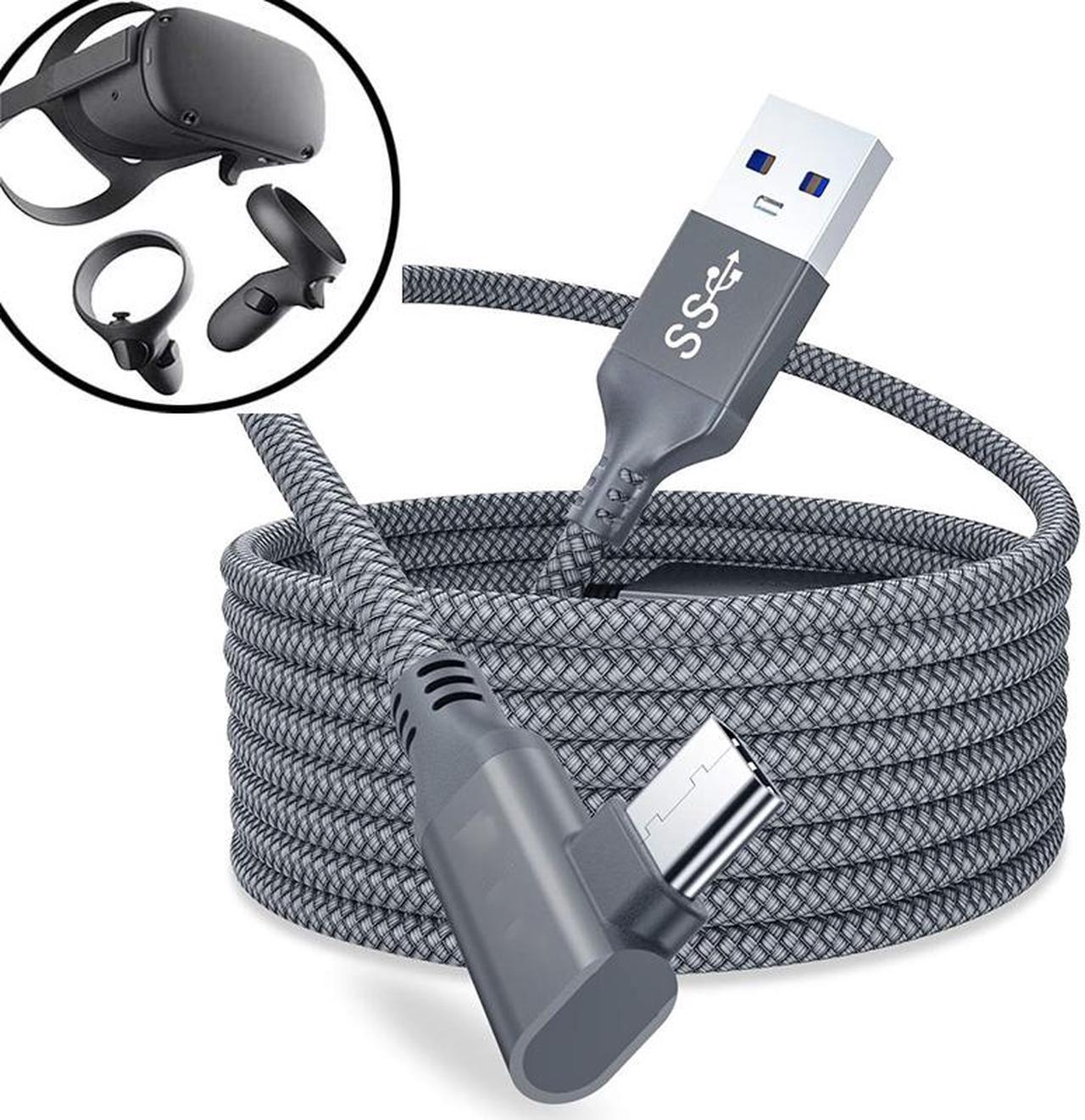 Link Cable 16ft / 5M Braided USB Type C to A Cord 90 Degree Angled USB 3.2 Gen1 Data Transfer & Fast Charging Cable for Oculus Quest /Quest 2/Rift S and More Devices with USB C Port