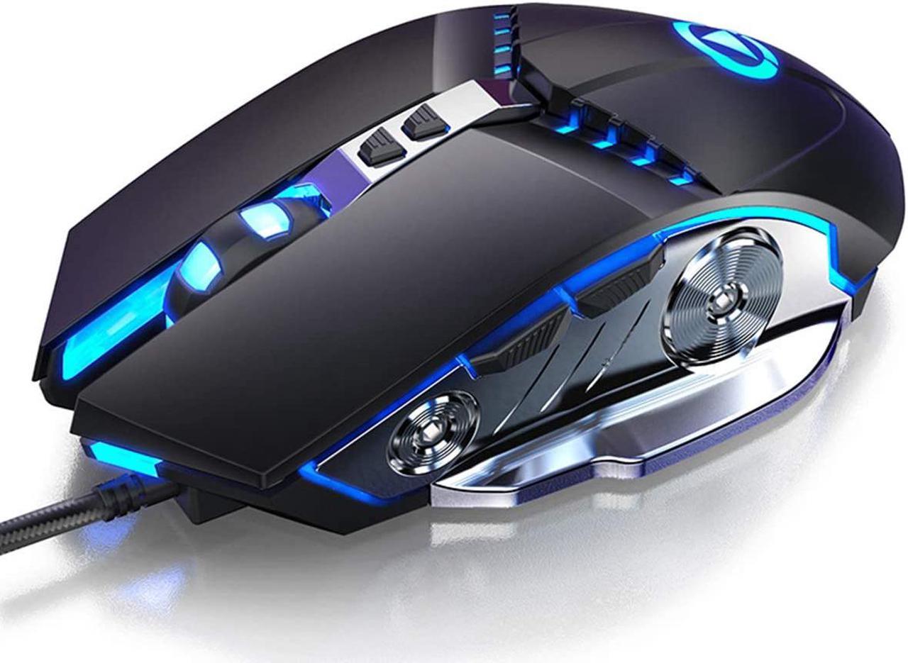 Gaming Mouse Wired, 3200 DPI Adjustable, 7 Programmable Buttons & 7-Colour Backlit, Grip Ergonomic Optical PC Computer Gaming Mice Silent Mouse for Computer Laptop