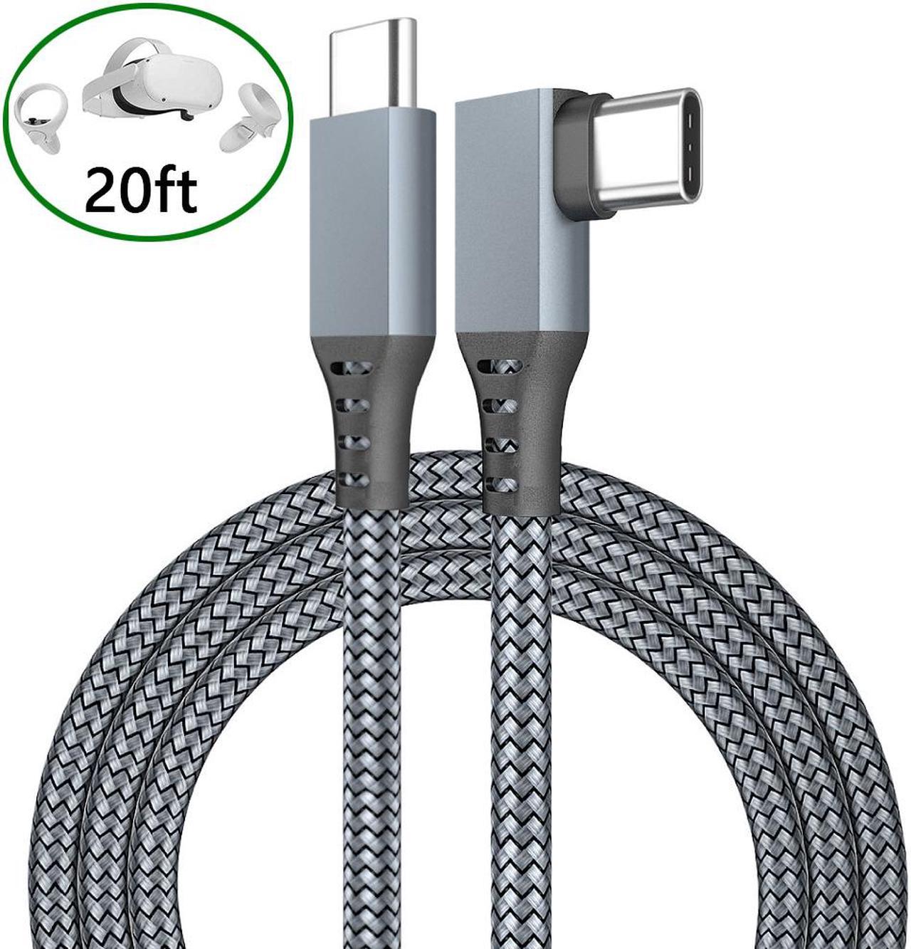 VR Link Cable 20ft/6M Braided USB Type C to USB C Cord 90 Degree Angled USB 3.2 Gen1 Data Transfer & Fast Charging Cable for Oculus Quest /Quest 2/Rift S and More Devices with USB C Port