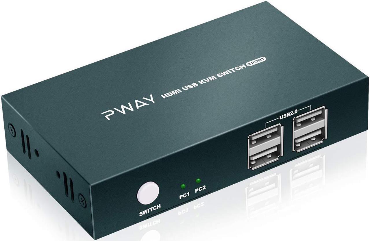 KVM Switch HDMI, UHD 4K @30Hz, HDMI KVM Switch 2 Port with 4 USB 2.0, Support HDMI Switch for 2 Computers Share Keyboard Mouse Printer and one HD Monitor, with 2 HDMI and 2 USB Cables