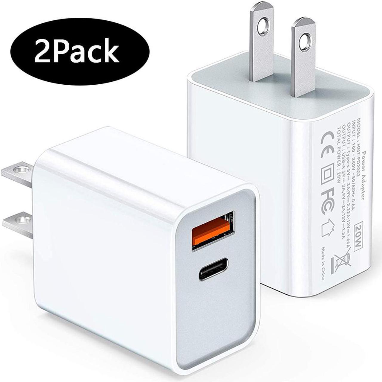 for iPhone 12 Charger 2-Pack 20W Dual-Port Wall Charger Plug, PD with QC 3.0 Fast Charger, Type USB C Charger for iPhone 12/ Mini/ Pro Max/11/11 Pro Max/Galaxy/Pixel and More (White)