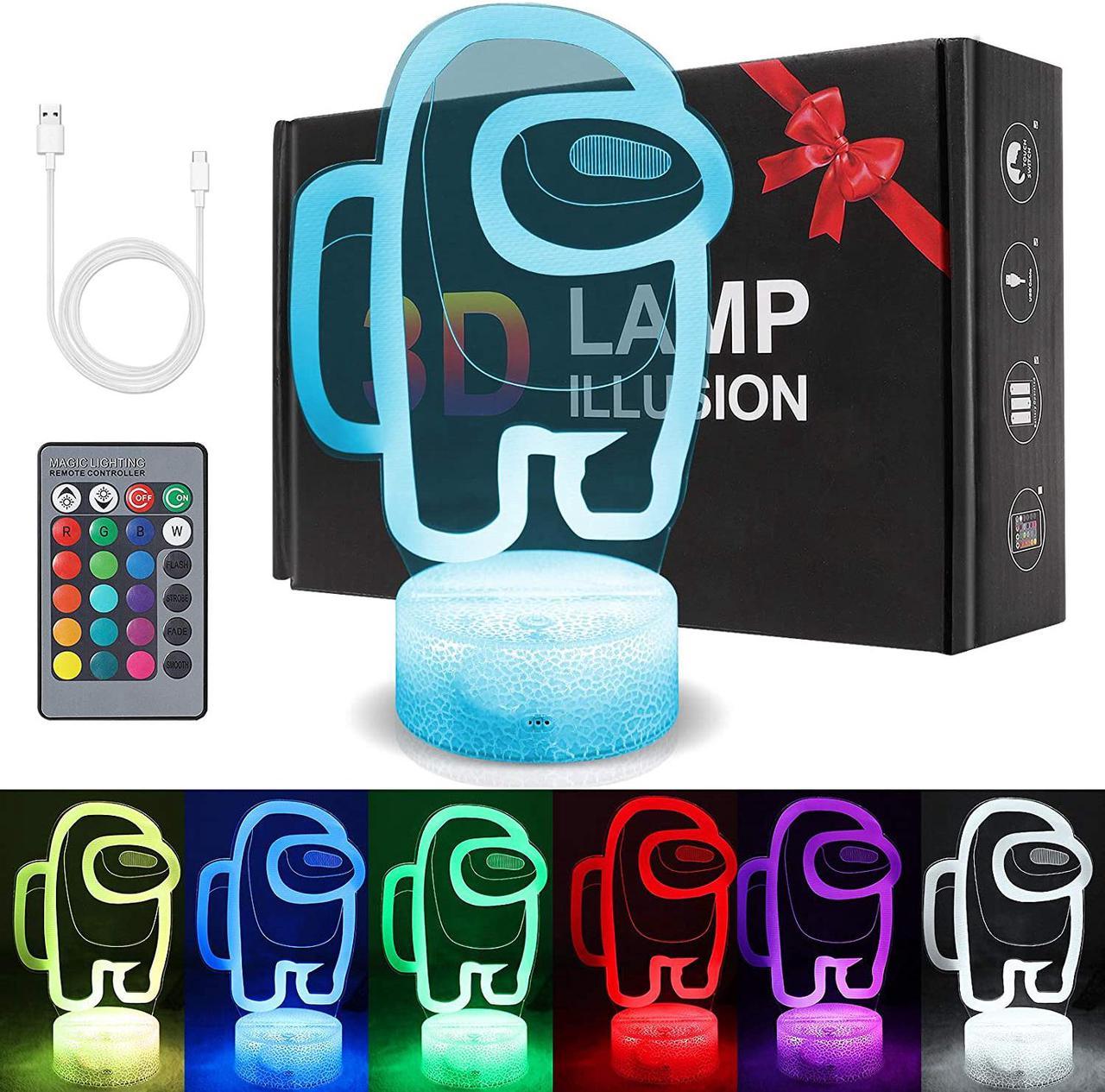 3D Night Light, LED Light Lamp 7 Changeable Colors with Remote Control USB Charge Touch Switch Festival Gifts for Bedroom Party Home Decor