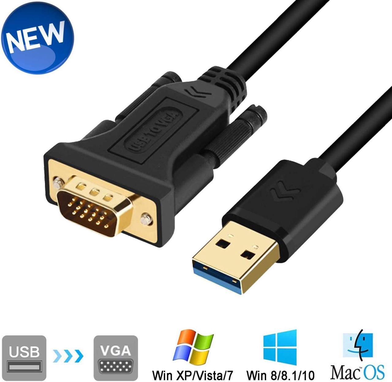 USB to VGA Adapter Cable 5FT/1.5M Compatible with Mac OS Windows XP/Vista/10/8/7, USB 3.0 to VGA Male 1080P Monitor Display Video Adapter/Converter Cord (5Feet/1.5M)