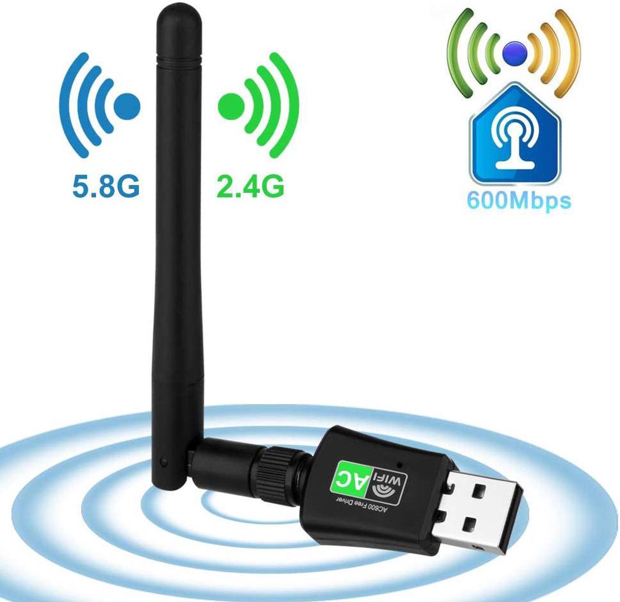 WiFi Adapter 600Mbps USB Wireless Network Adapter with High Gain Antenna, No CD ROM Required AC600 WiFi Dongle 5GHz/2.4GHz Dual Band USB Wireless Adapter Supports Windows XP/Vista/7/8/10