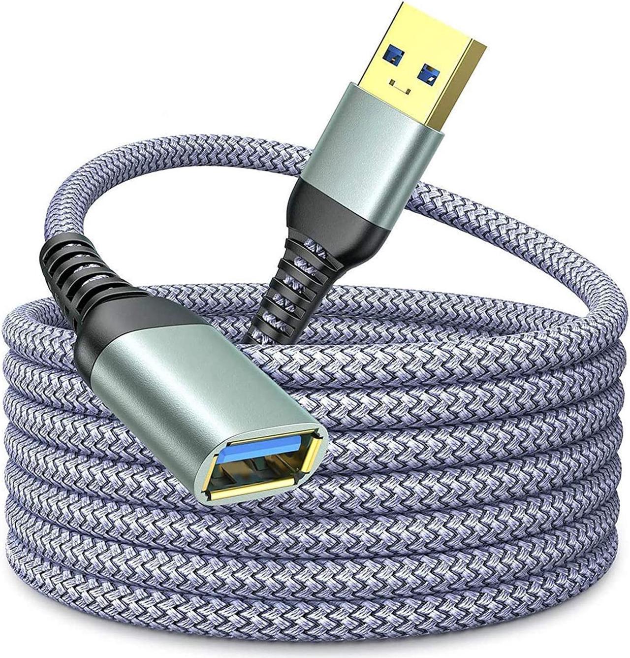 2M/6.6FT USB 3.0 Extension Lead, USB Type A Male to Female Extension Cord Durable Braided Material 5Gbps Fast Data Transfer Compatible with USB Keyboard, Mouse, Flash Drive, Hard Drive, Printer -Gray